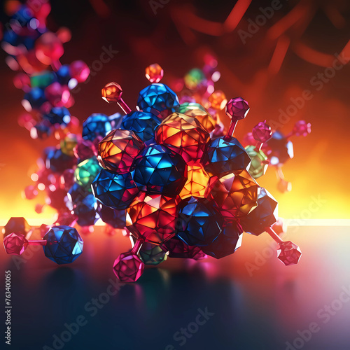 Colorful molecules. Red and blue colors. 