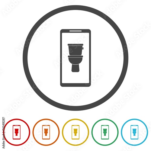  Toilet bowl on smart phone icon. Set icons in color circle buttons