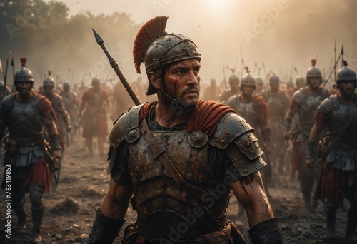  Ancient Roman warriors. Portrait of a Roman soldier after winning a battle