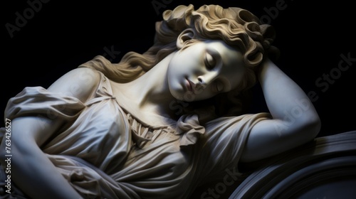 Marble sculpture of reclining goddess embodies timeless beauty and tranquility