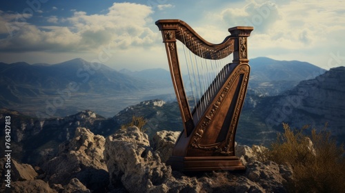 Perched on mountain lyre's melodies enrich land with life and vivid colors