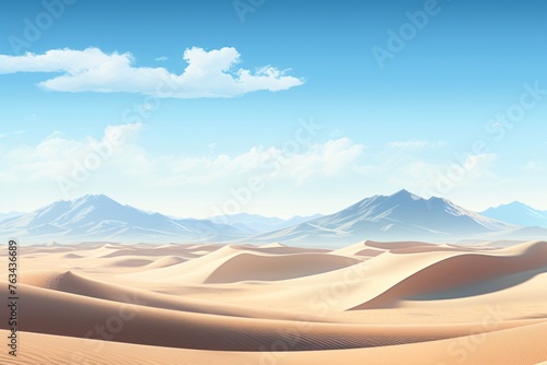 Pristine sand dunes stretching beneath a clear desert sky