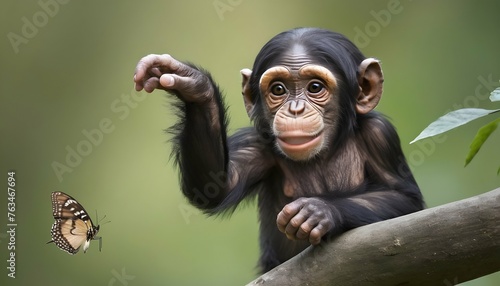 A Curious Baby Chimpanzee Reaching Out To Touch A Upscaled 44
