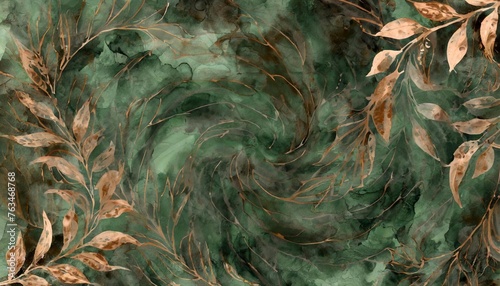 fall watercolor marble texture dark leaf green autumn background earthy natural wavy abstract swirl backdrop