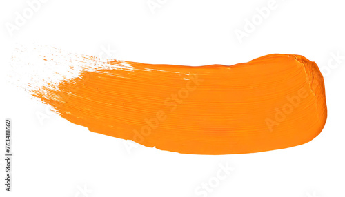 Orange paint brush stroke isolated on white background. Top view. Flat lay