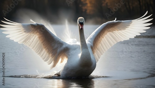 A Swan With Its Wings Spread Wide Creating A Dram Upscaled 4
