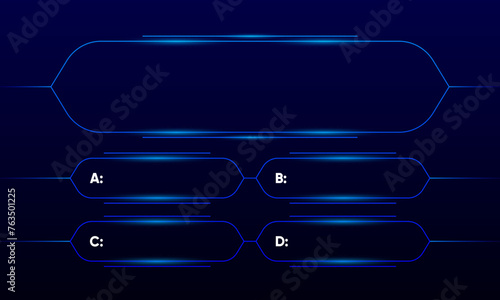 Quiz game or intellectual challenge contest template. Quiz blue neon. TV show or trivia game. Vector illustration.