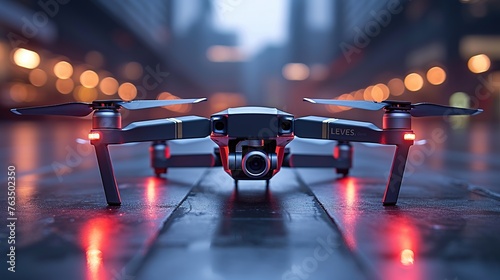 advanced drone camera in a dark background, for taking photos or videos from a height