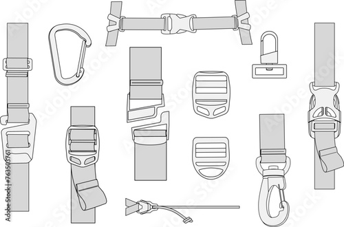 Ladder Lock Plastic Slider Buckles and clips fashion trims for accessory straps design vector illustration template