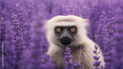 Macaco branco em um campo de lavanda - Papel de parede