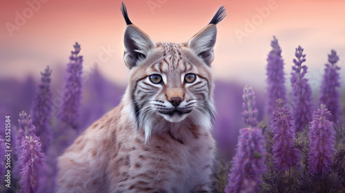 Lince em um campo de lavanda - Papel de parede