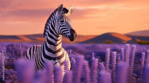 Zebra em um campo de lavanda - Papel de parede