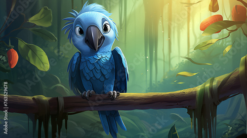 Arara azul na floresta - Ilustração
