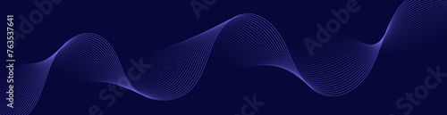 Abstract background with waves for banner. Web banner size. Vector background with lines. Element for design isolated on dark blue. Blue gradient. Night, ocean