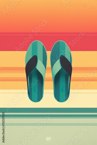 A pair of flip flops with a colorful stripe on the side