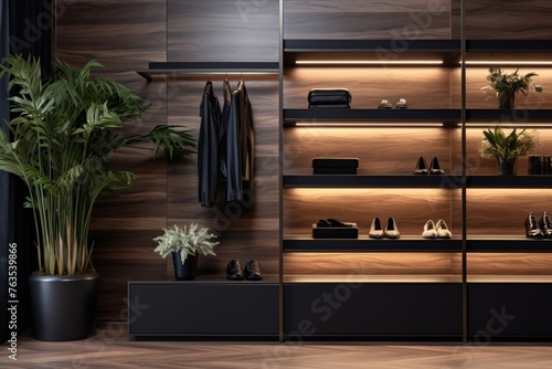Organized Closet With Plant and Shoes