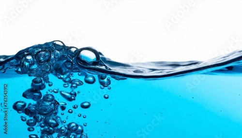 blue water surface with air bubbles on white background
