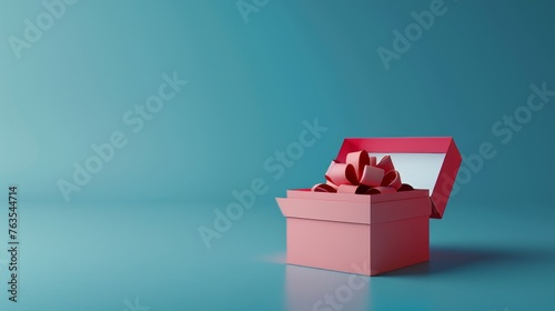 A 3D render of an open gift box, symbolizing surprise, rewards, and the concept of earning points in a loyalty program, set against a blue background