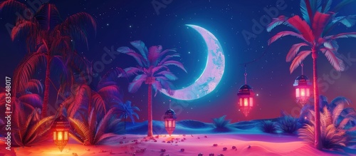 crescent moon with palm tree