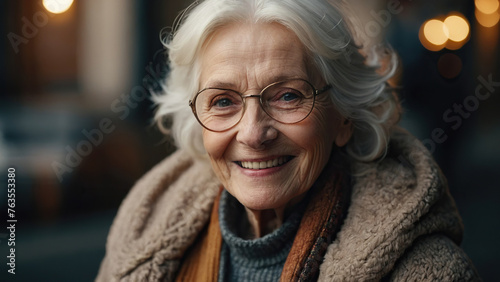 Happy smiling elderly white woman.