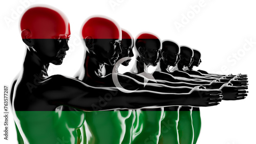 Sequential Silhouettes with Libyan Flag Overlay in Artistic Representation