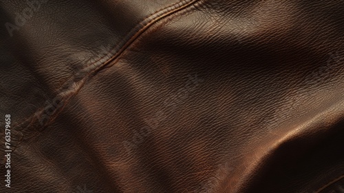 Close-up detail of brown leather texture with stitching