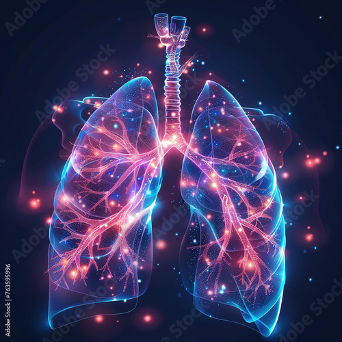 Respiratory radiance, bronchial tree glow, lung visualization, oxygen exchange, detailed alveoli