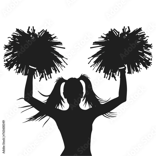 Silhouette of a high school cheerleader with pom poms