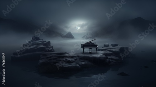 Piano with moon at night