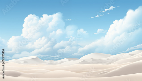 Blue sky with white clouds over the sandy desert.
