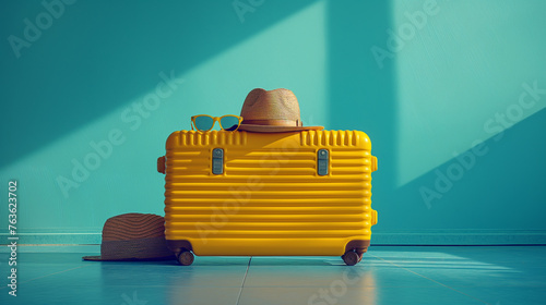 A sleek suitcase, paired with trendy sunglasses and a stylish hat. Perfect for globetrotters aiming to make a statement while jet-setting around the world.