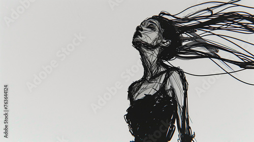 charcoal illustration of woman with long hair