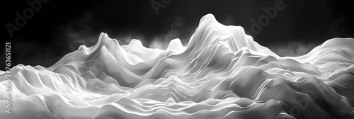Contours and Lines Merging Landscape, Panoramic View Of Swirling Fog And Mist On Black Background Ideal For Logos Mockup 