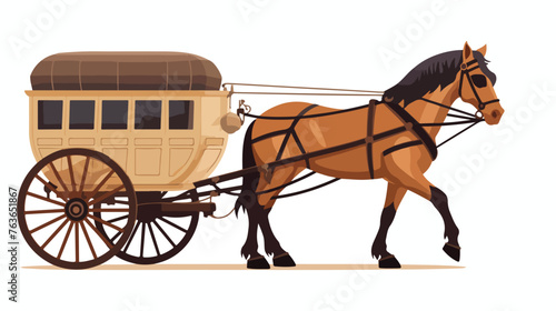 Gypsy vardo trotting wagon with brown horse and gro