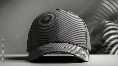 Designer cap in gray striped color with blurred background. 