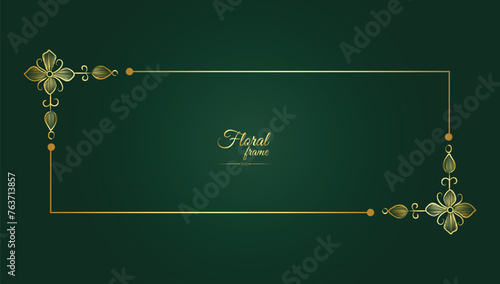 Vintage card frame with golden floral ornament border isolated floral background.Golden luxury realistic rectangle border. Vector illustration 