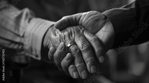 A psychiatrist holds a patients hand as they go through a challenging and emotional session. The patients eyes are filled with trust and gratitude knowing that their psychiatrist