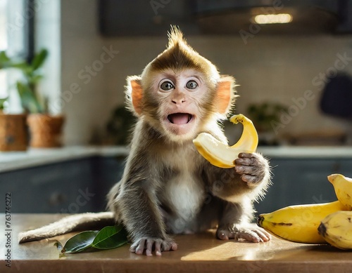 Baby Affe mit einer banane 