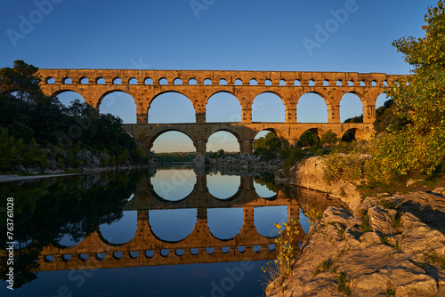 ancient Roman aqueduct Pont du Gard in the Provence, France.