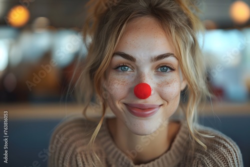 Woman With Red Nose and Nose Ring