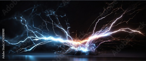 White pure energy with electrical electricity plasma power fusion on plain black background from Generative AI