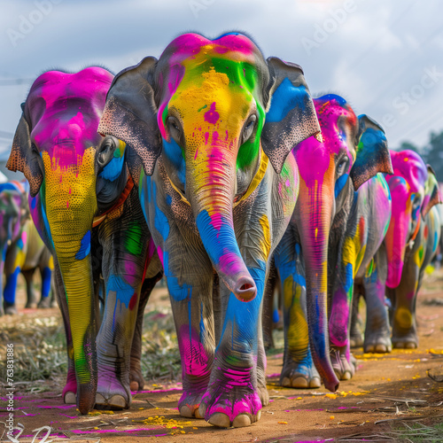 Painting colorful of elephant or Animal Cheerful Elephant 
