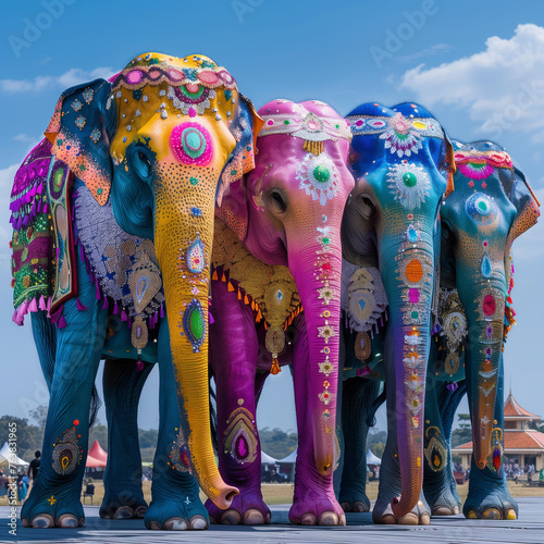Painting colorful of elephant or Animal Cheerful Elephant 