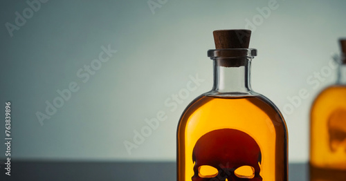 Vintage poison bottle with skull symbol, signifying peril and toxicity.