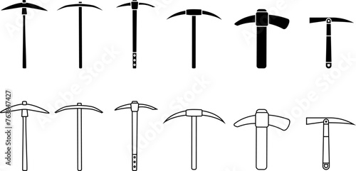 Pick icon vector set. Pick axe illustration sign collection. Extraction symbol. Mine logo.