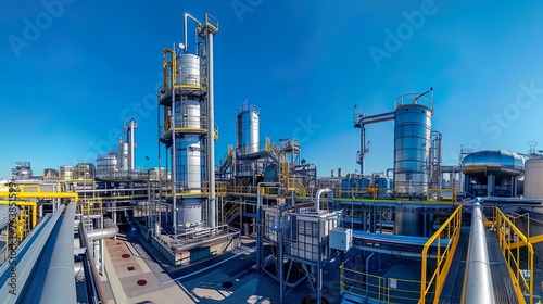 A panoramic view of a modern chemical processing plant with industrial equipment