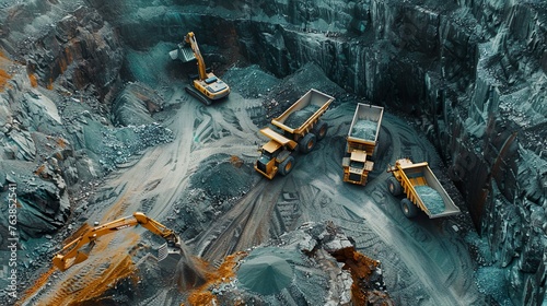 A modern mining operation with heavy machinery and mining trucks