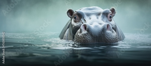 Hippo in the water with open mouth