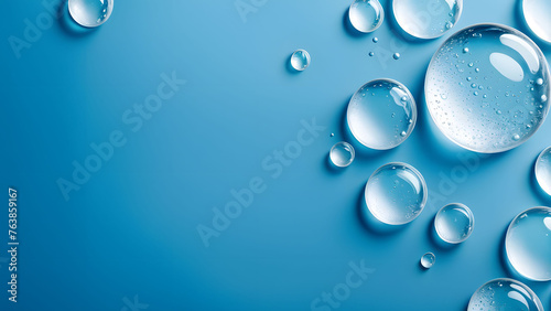 Cream gel gray blue transparent cosmetic sample texture with bubbles blue background