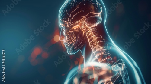 x-ray human body anatomy with glowing brain.